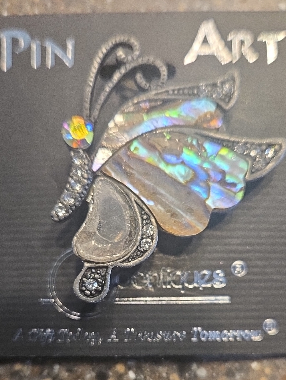 Abalone Shell Butterfly Brooch - Iridescent Mother-of-Pearl Accent